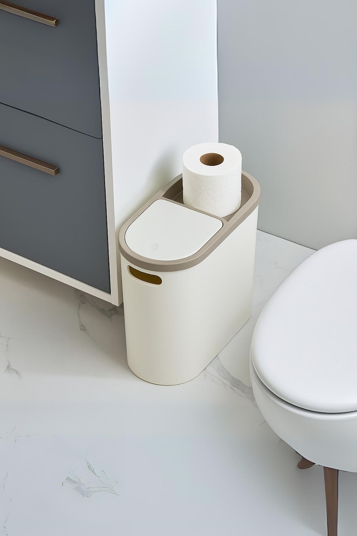 Beyaz Kapaklı WC Kağıtlıklı Çöp Kovası & Ofis Çöp Kovası 10 Lt