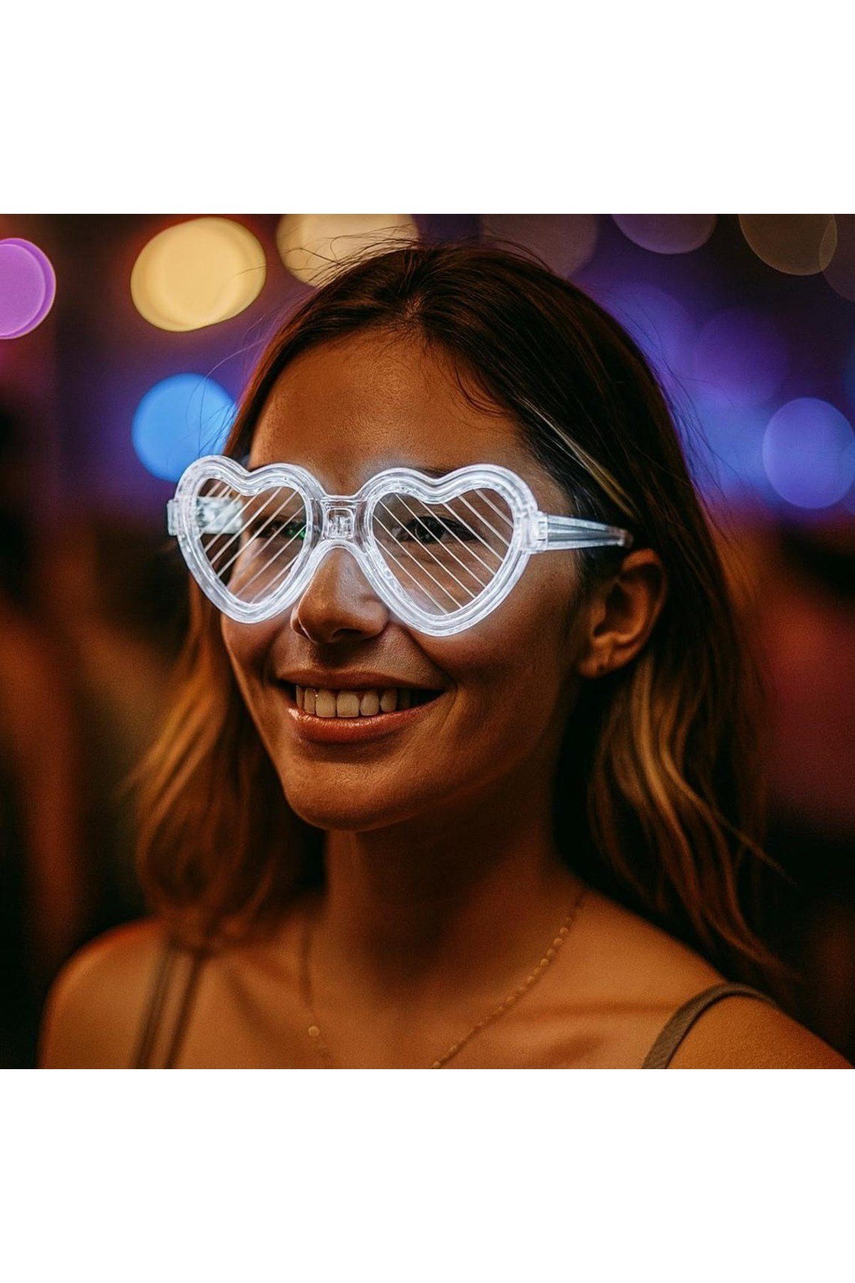 Beyaz LED Işıklı Kalp Gözlük – 3 Modlu Parti & Glow Gözlüğü