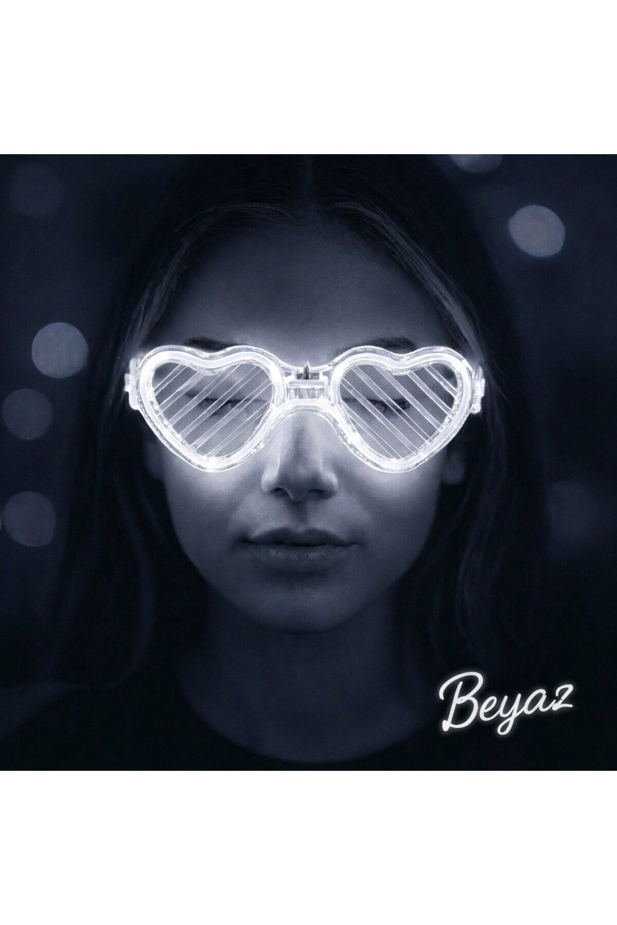 Beyaz LED Işıklı Kalp Gözlük – 3 Modlu Parti & Glow Gözlüğü