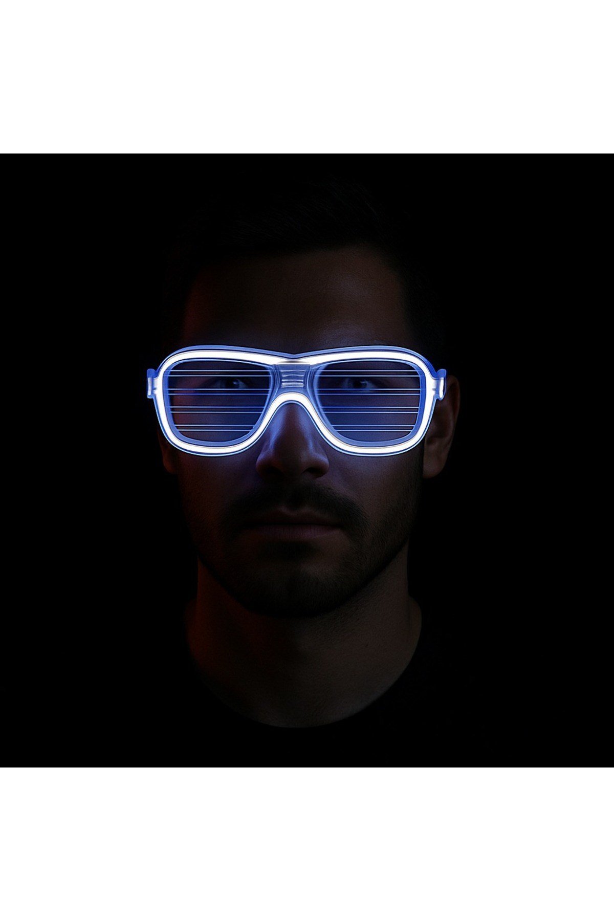 Beyaz Led Işıklı Parti Gözlüğü - Neon Glow Şerit Gözlük 3 Modlu