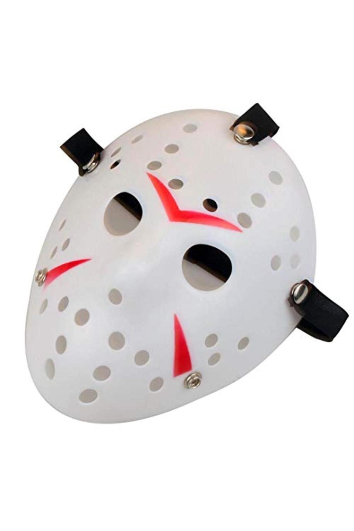 Beyaz Renk Kırmızı Çizgili Tam Yüz Hokey Jason Maskesi Hannibal Maskesi