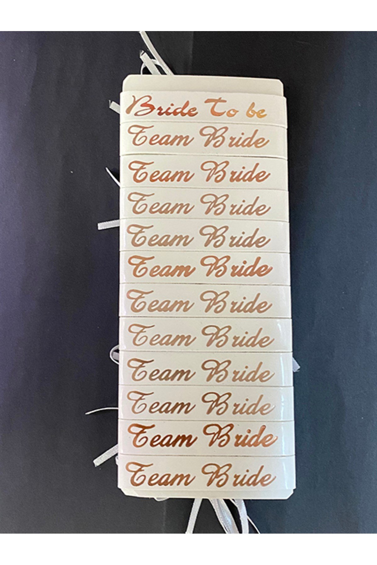 Bride To Be Bileklik - Team Bride Bileklik - Beyaz Üzeri Metalize Rose Yazılı 12 Adet