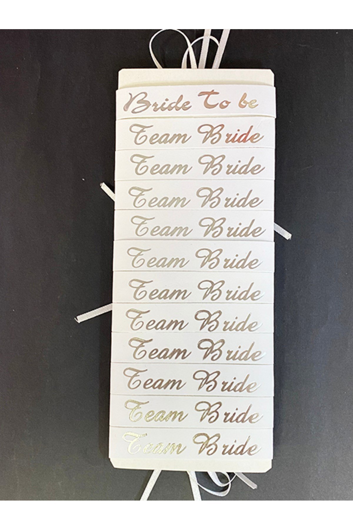 Bride To Be Bileklik - Team Bride Bileklik - Beyaz Üzeri Metalize Gümüş Yazılı 12 Adet
