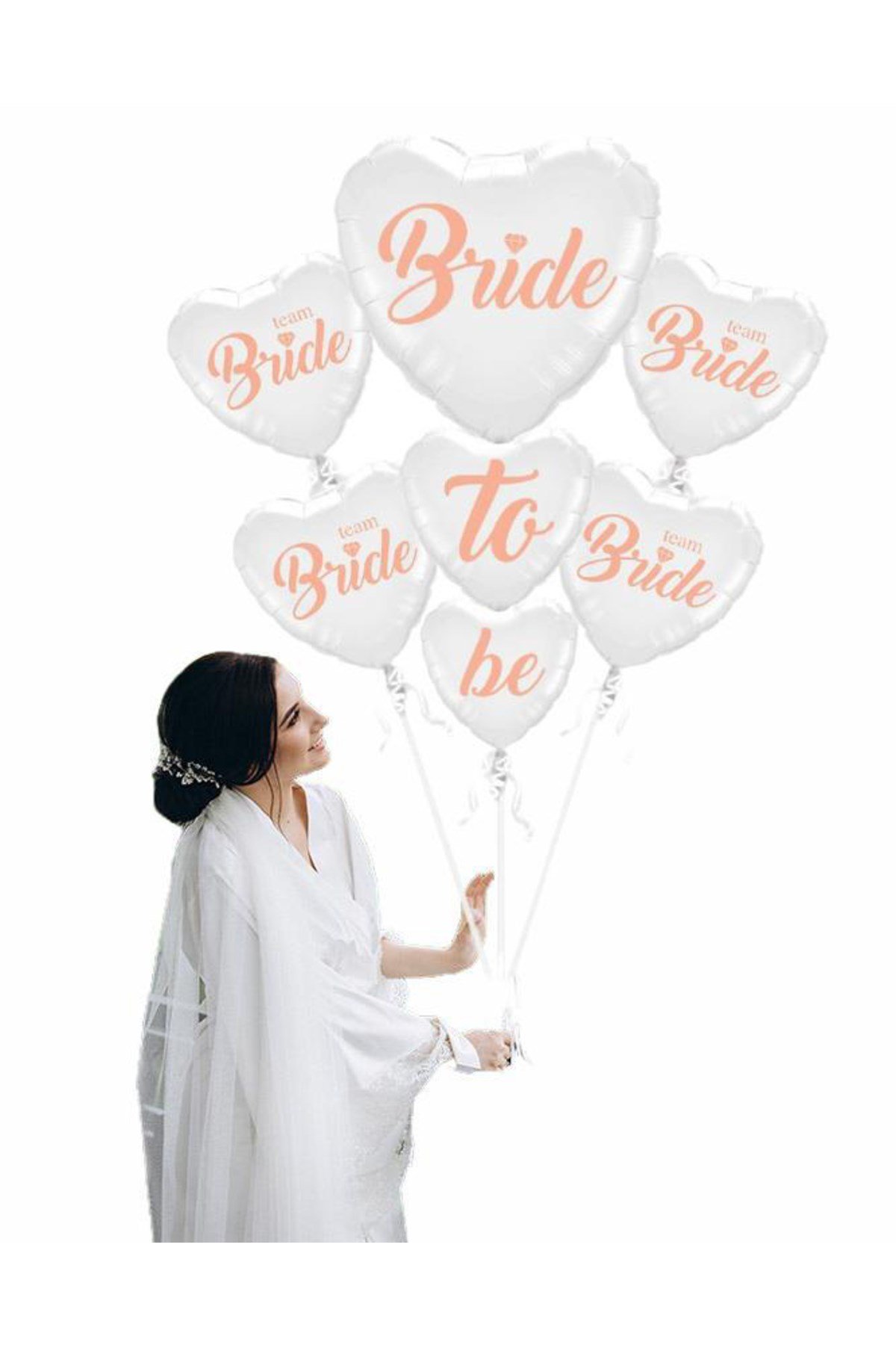 Bride To Be Team Bride Folyo Balon Buket Seti 5li Set Rose Gold Renk 100 cm