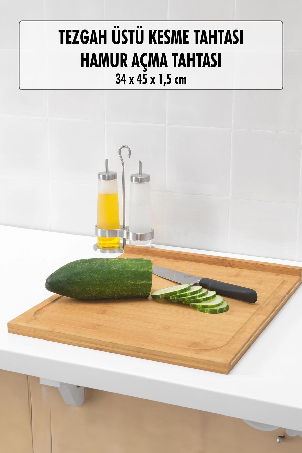 Büyük Boy Tezgah Üstü Kesme Tahtası & Çok Amaçlı Kesme Tahtatı & Hamur Açma Tahtası (38*45* Cm)