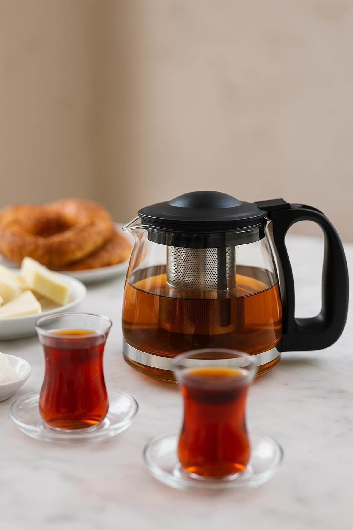 Cam Demlik 1250 ml Siyah Kapaklı