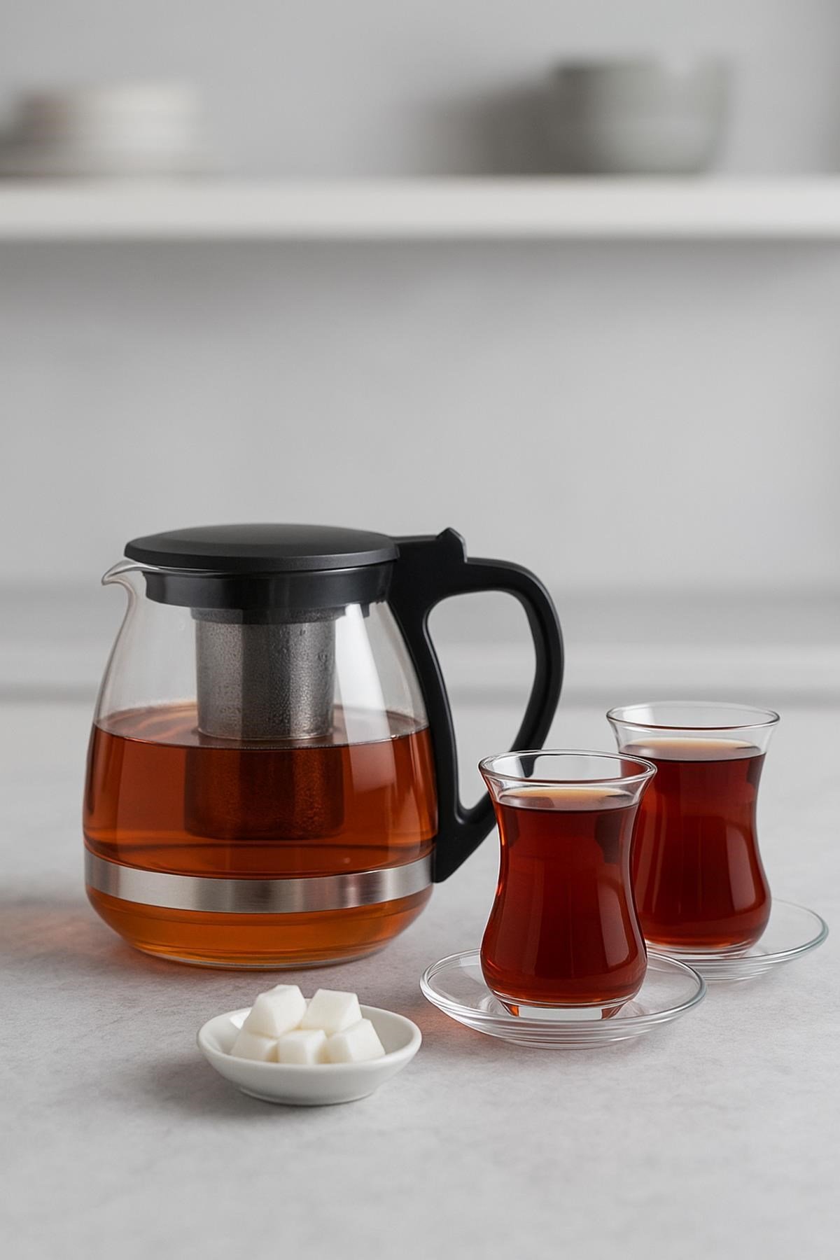 Cam Demlik 1250 ml Siyah Kapaklı