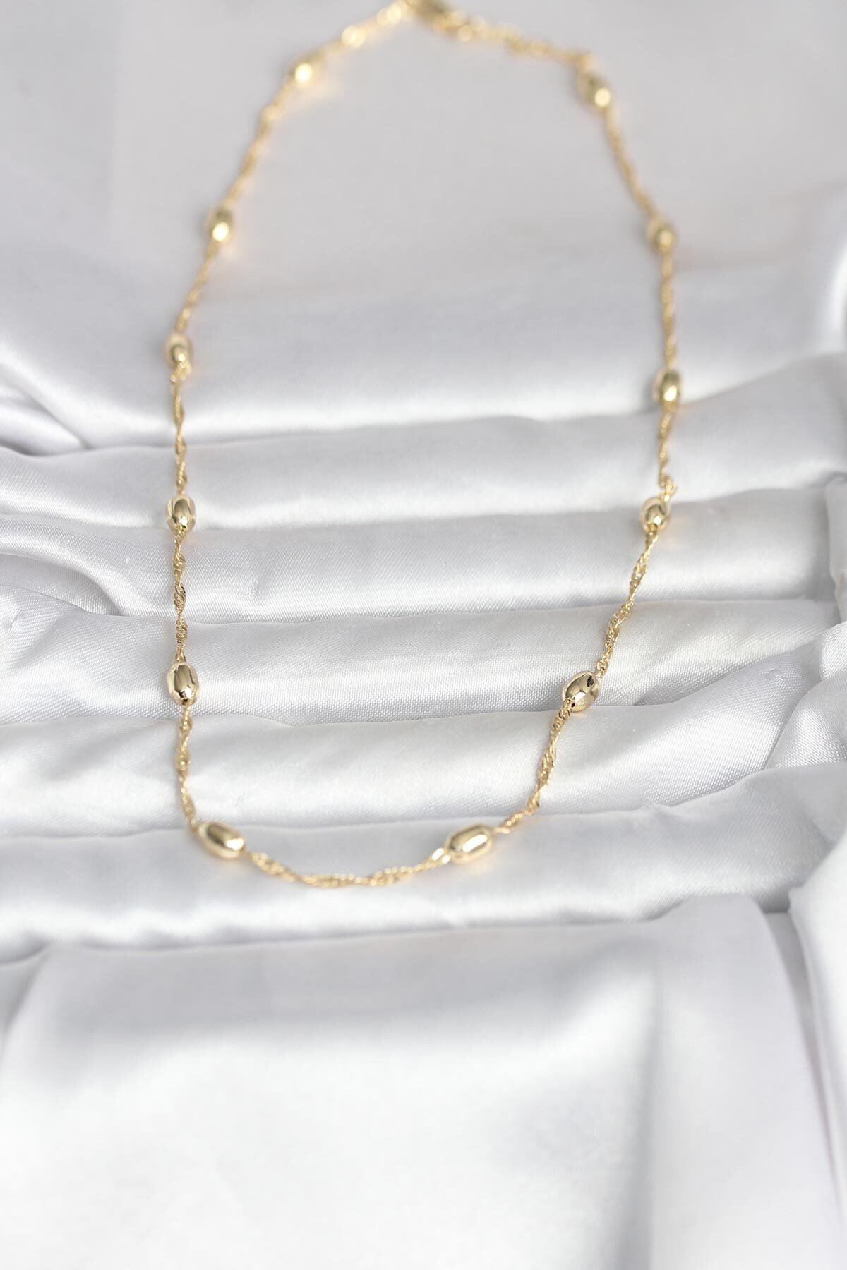 CM 14K Gold Renk Burgu Zincirli Damla Topçuk Model 45 cm Kadın Kolye