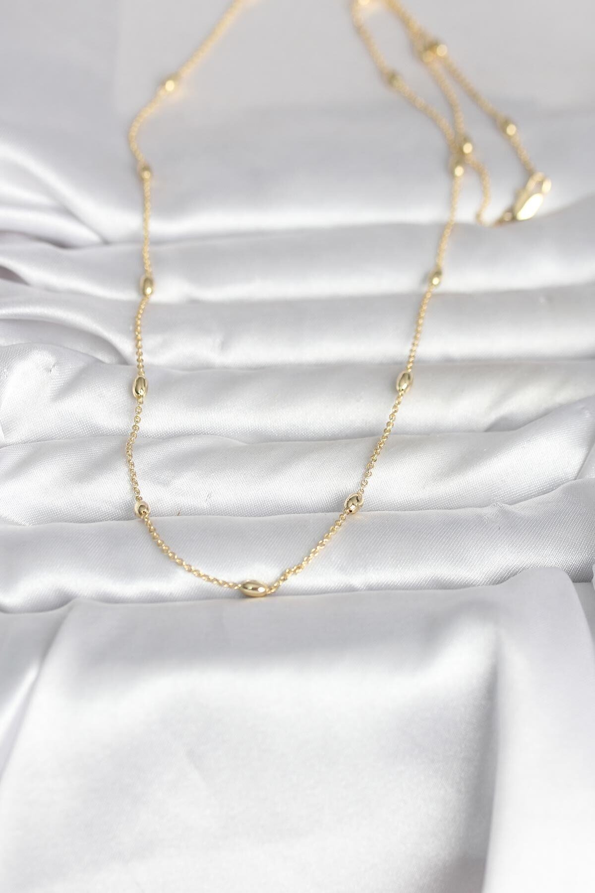 CM 14K Gold Renk Damla Topçuk Model Zincirli 60 cm Kadın Kolye