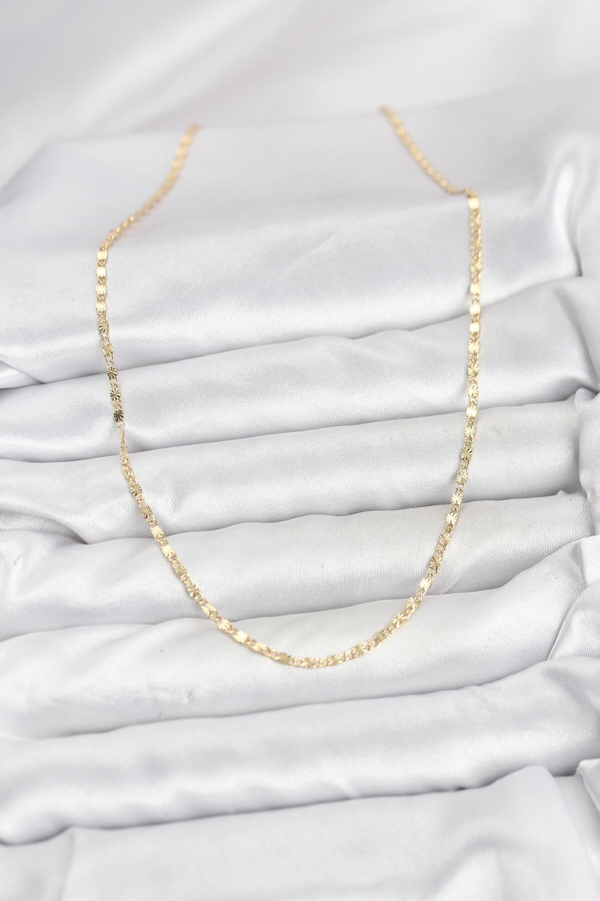 CM 14K Gold Renk Lazer İnce Zincirli Kadın Kolye