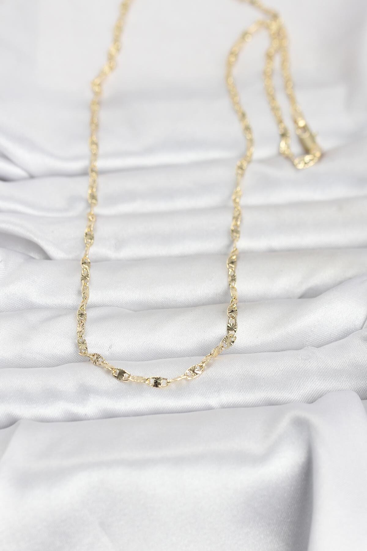 CM 14K Gold Renk Lazerli Gemici Zincir Model 60 cm Kadın Kolye
