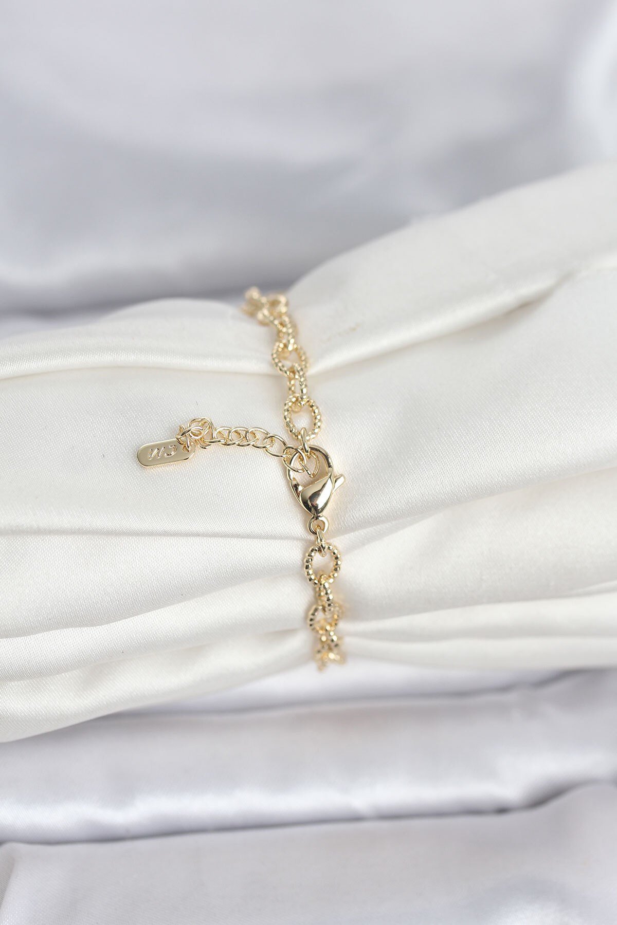 CM 14K Gold Renk Lazerli Halka Model Kadın Bileklik