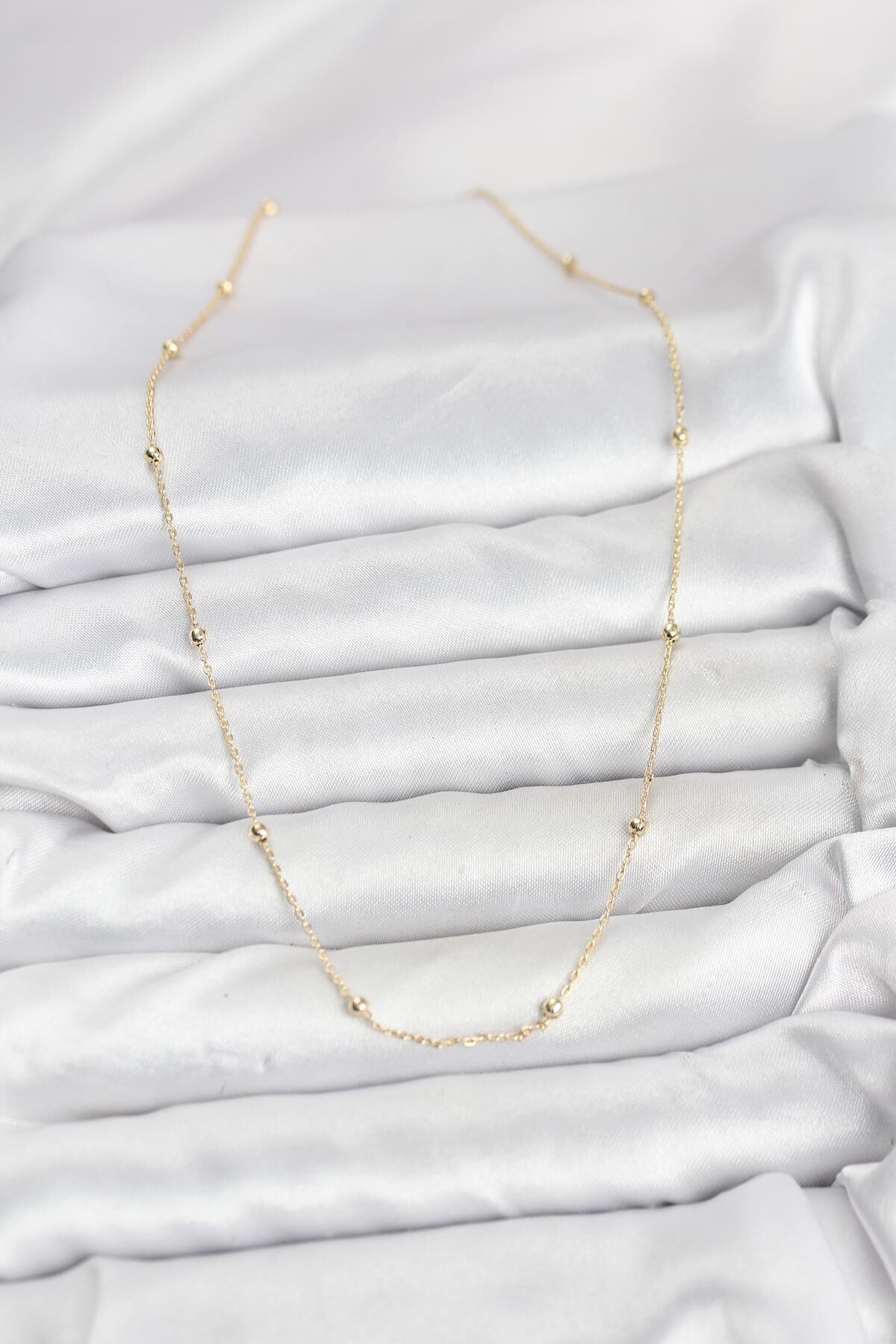 CM 14K Gold Renk Minik Top Zincirli Kadın Kolye