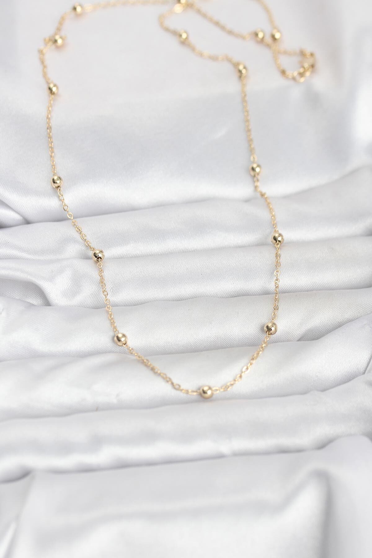 CM 14K Gold Renk Pirinç Top Zincirli 60 cm Kadın Kolye
