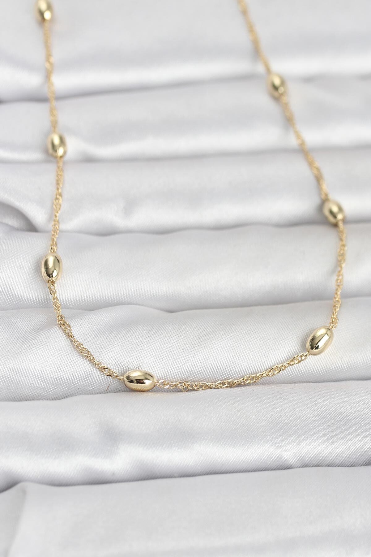 CM 14K Gold Renk Topçuklu Burgu Zincir Model 60 cm Kadın Kolye