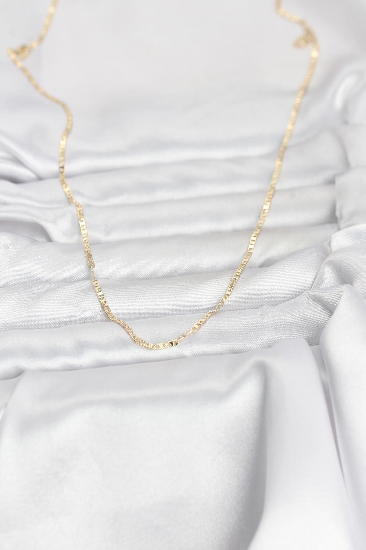 CM 14K Gold Renk Yassı Zincir Model 60 cm Kadın Kolye