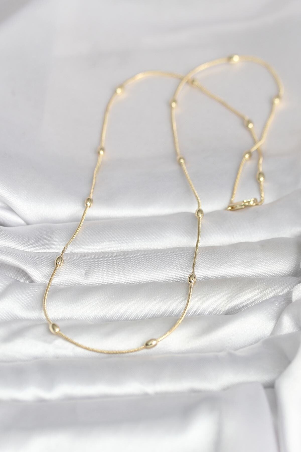 CM 14K Gold Renk Yılan Zincirli Damla Topçuk Model 60 cm Kadın Kolye