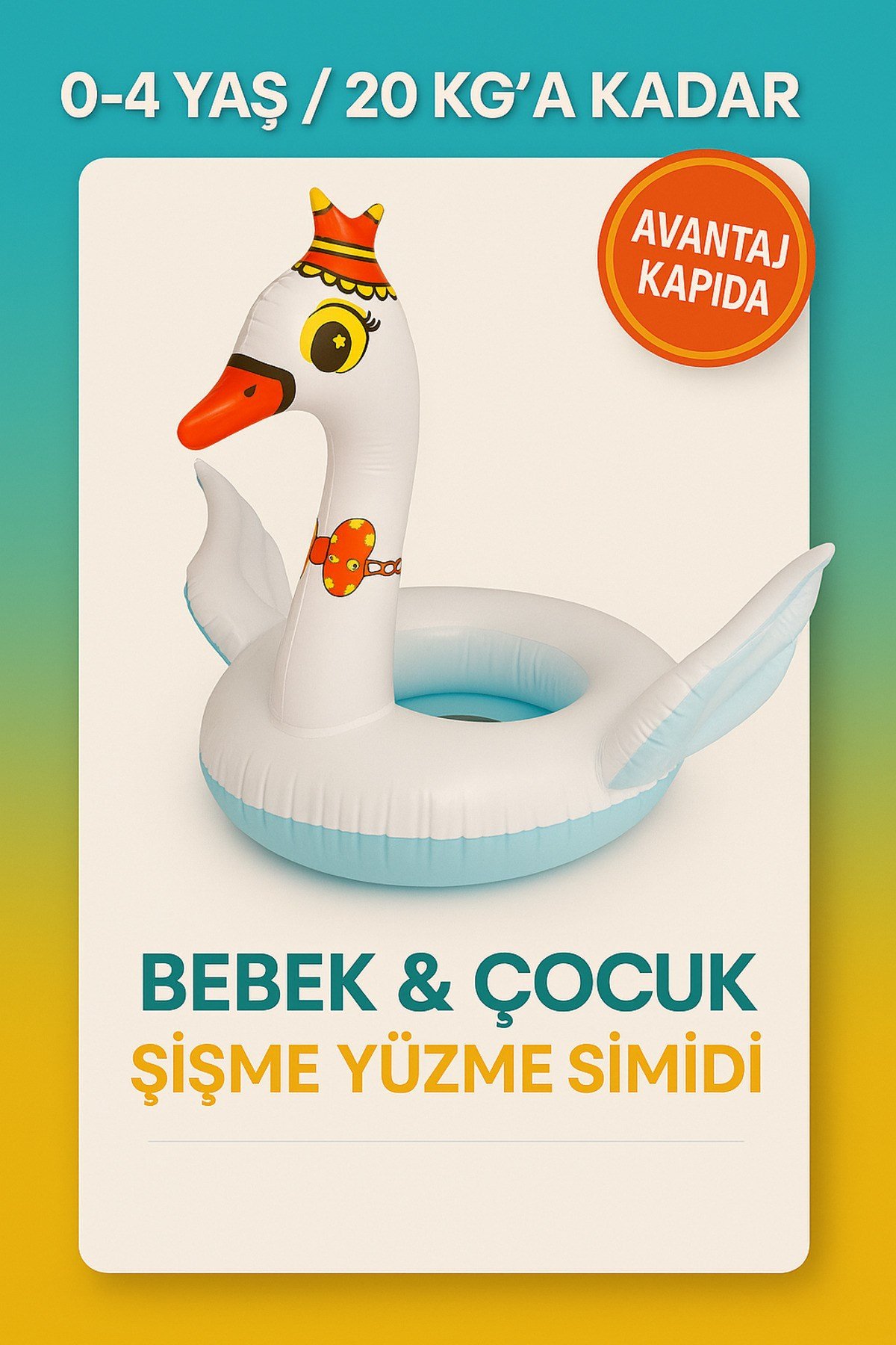 Çocuk 3-6 Yaş Şişme Yüzme Simidi Tutma Yerli – 20 KG’a Kadar Deniz Plaj Oyuncağı