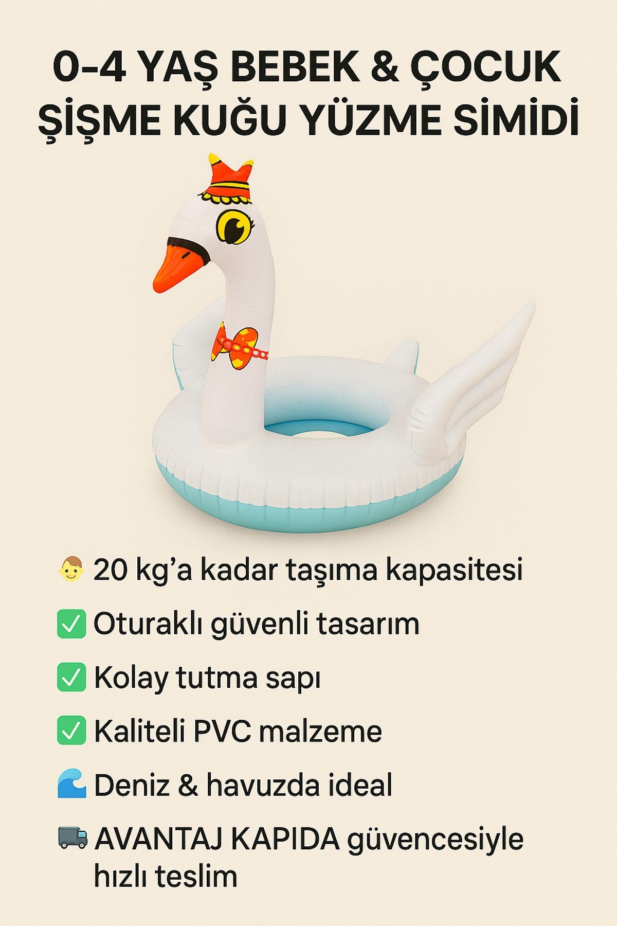 Çocuk 3-6 Yaş Şişme Yüzme Simidi Tutma Yerli – 20 KG’a Kadar Deniz Plaj Oyuncağı