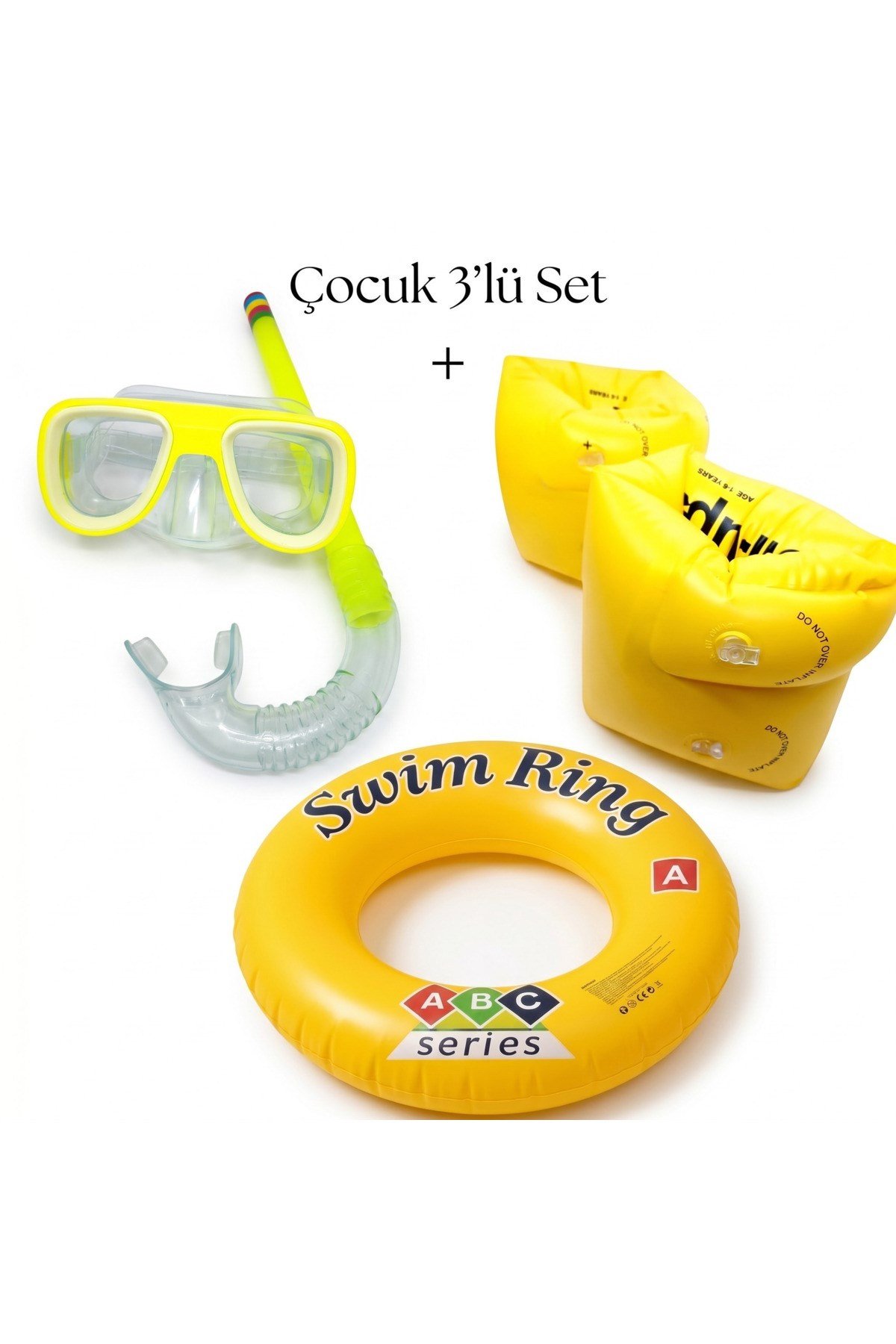 Çocuk 4- 8 Yaş Deniz ve Havuz Yüzme Seti Maske Şnorkel Kolluk Simit Dalış seti