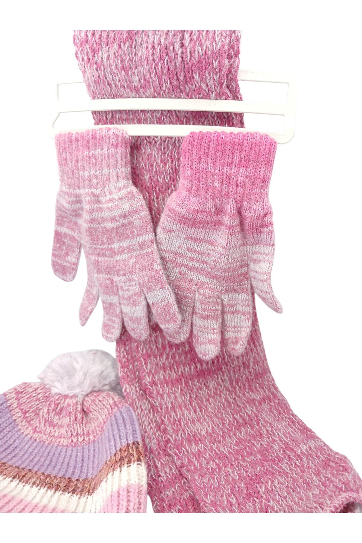 Çocuk Atkı Bere Eldiven 3’lü Set Unisex Garson Ponponlu Kürklü İpli Triko Kışlık Hediyelik