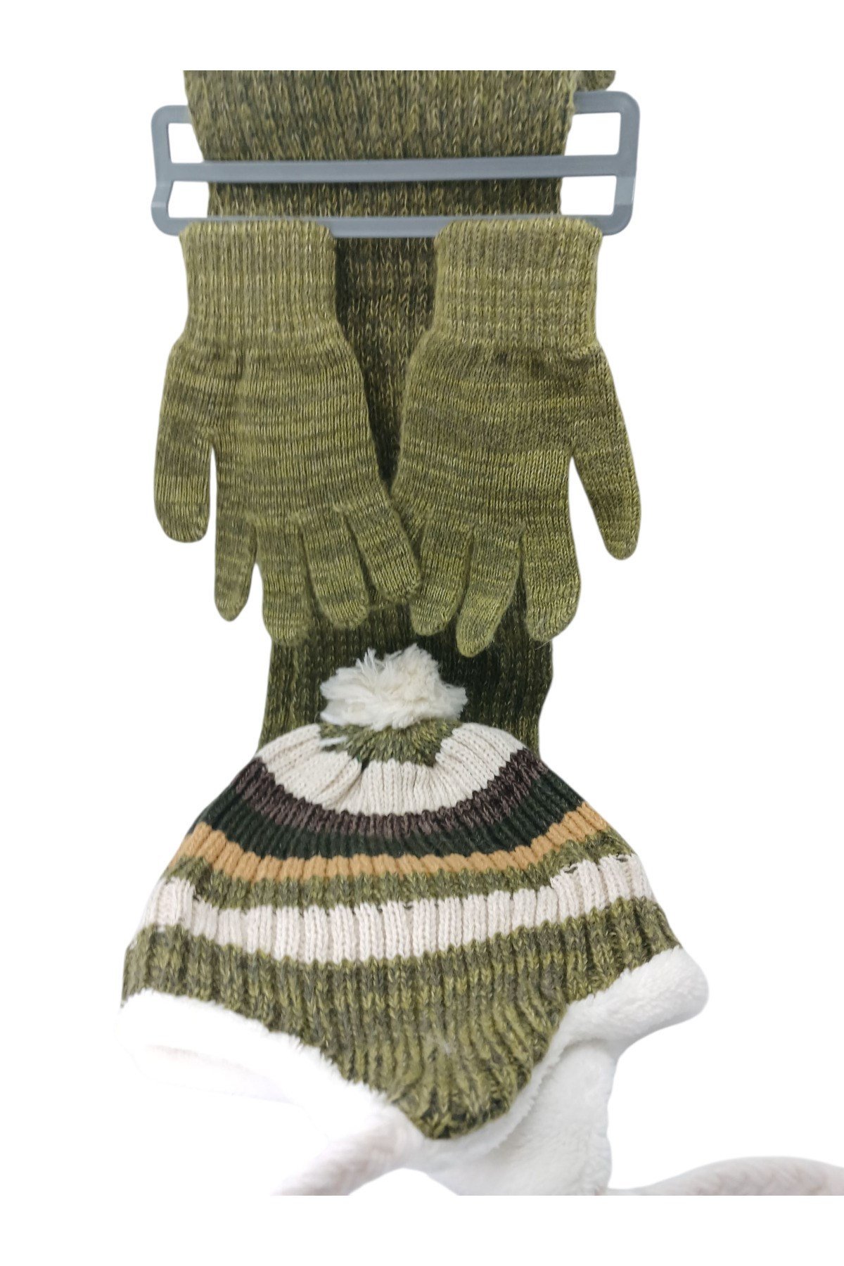 Çocuk Atkı Bere Eldiven 3’lü Set Unisex Garson Ponponlu Kürklü İpli Triko Kışlık Hediyelik