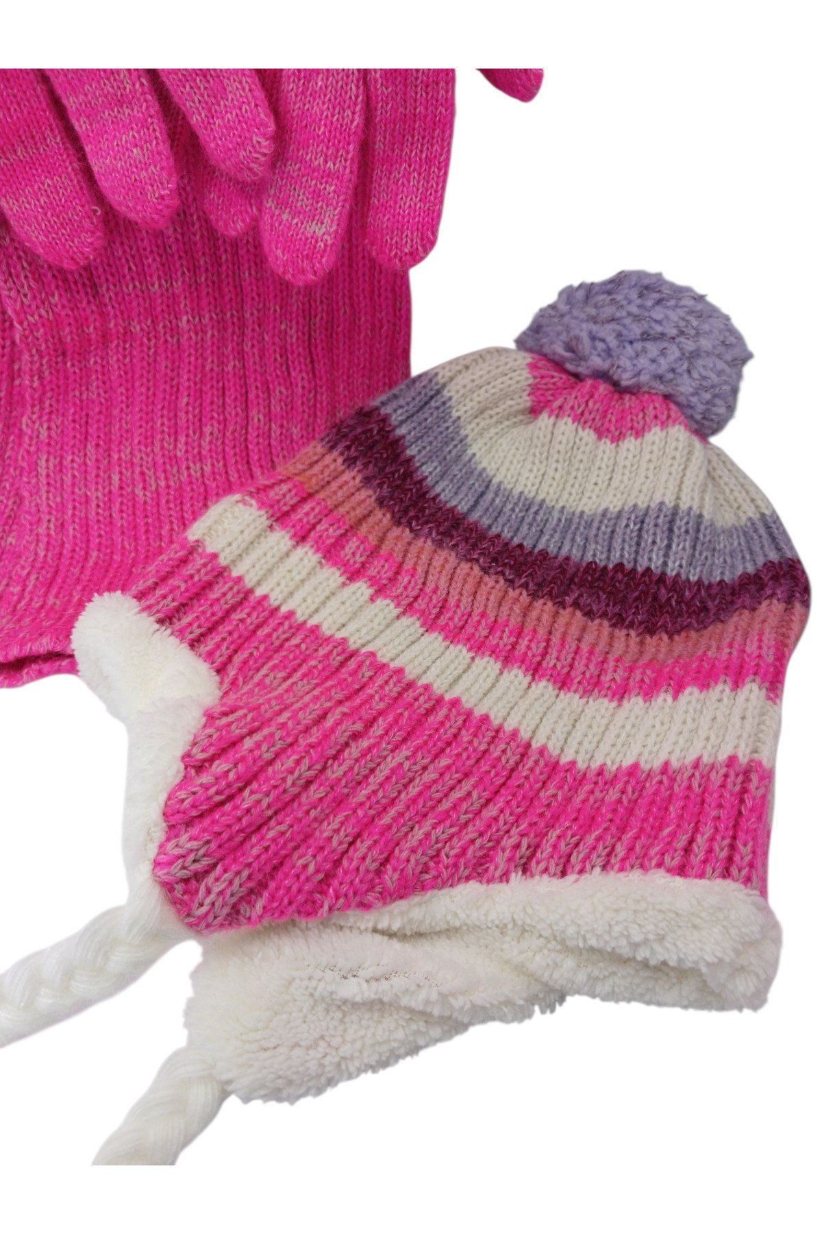 Çocuk Atkı Bere Eldiven 3’lü Set Unisex Garson Ponponlu Kürklü İpli Triko Kışlık Hediyelik