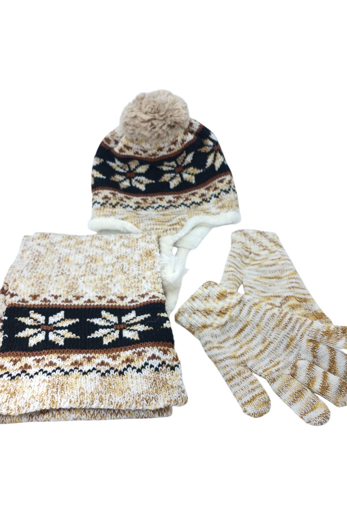 Çocuk Atkı Bere Eldiven 3’lü Set Unisex Garson Ponponlu Kürklü İpli Triko Kışlık Hediyelik