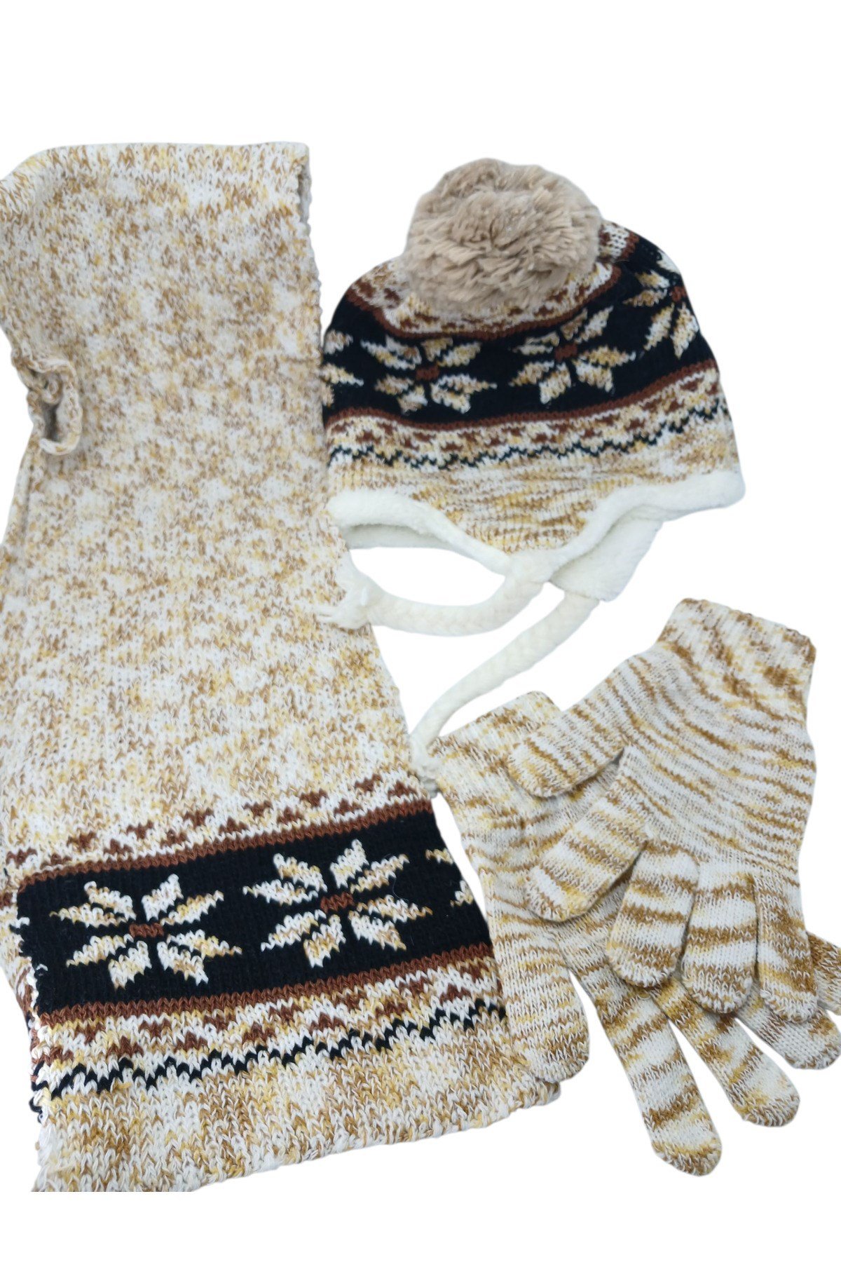 Çocuk Atkı Bere Eldiven 3’lü Set Unisex Garson Ponponlu Kürklü İpli Triko Kışlık Hediyelik
