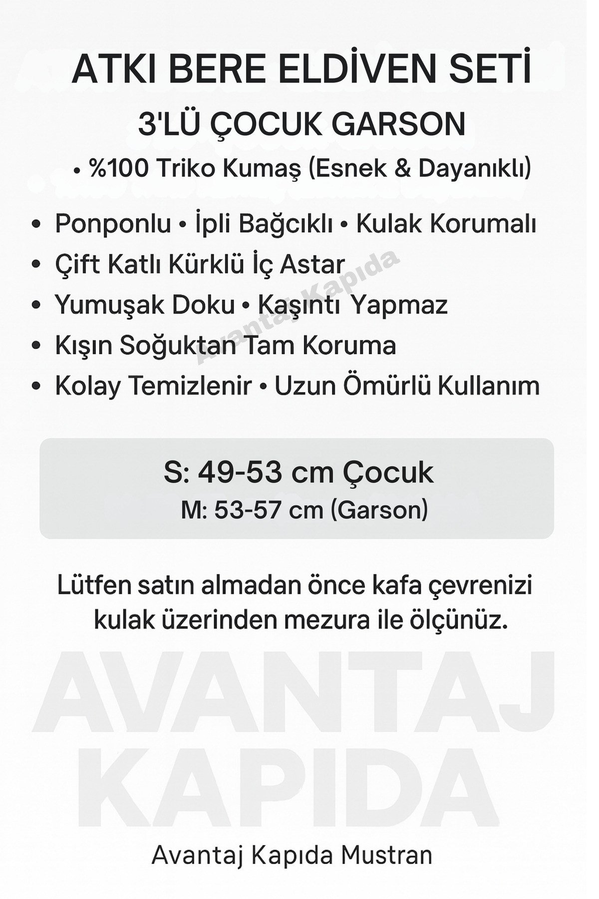 Çocuk Atkı Bere Eldiven 3’lü Set Unisex Garson Ponponlu Kürklü İpli Triko Kışlık Hediyelik