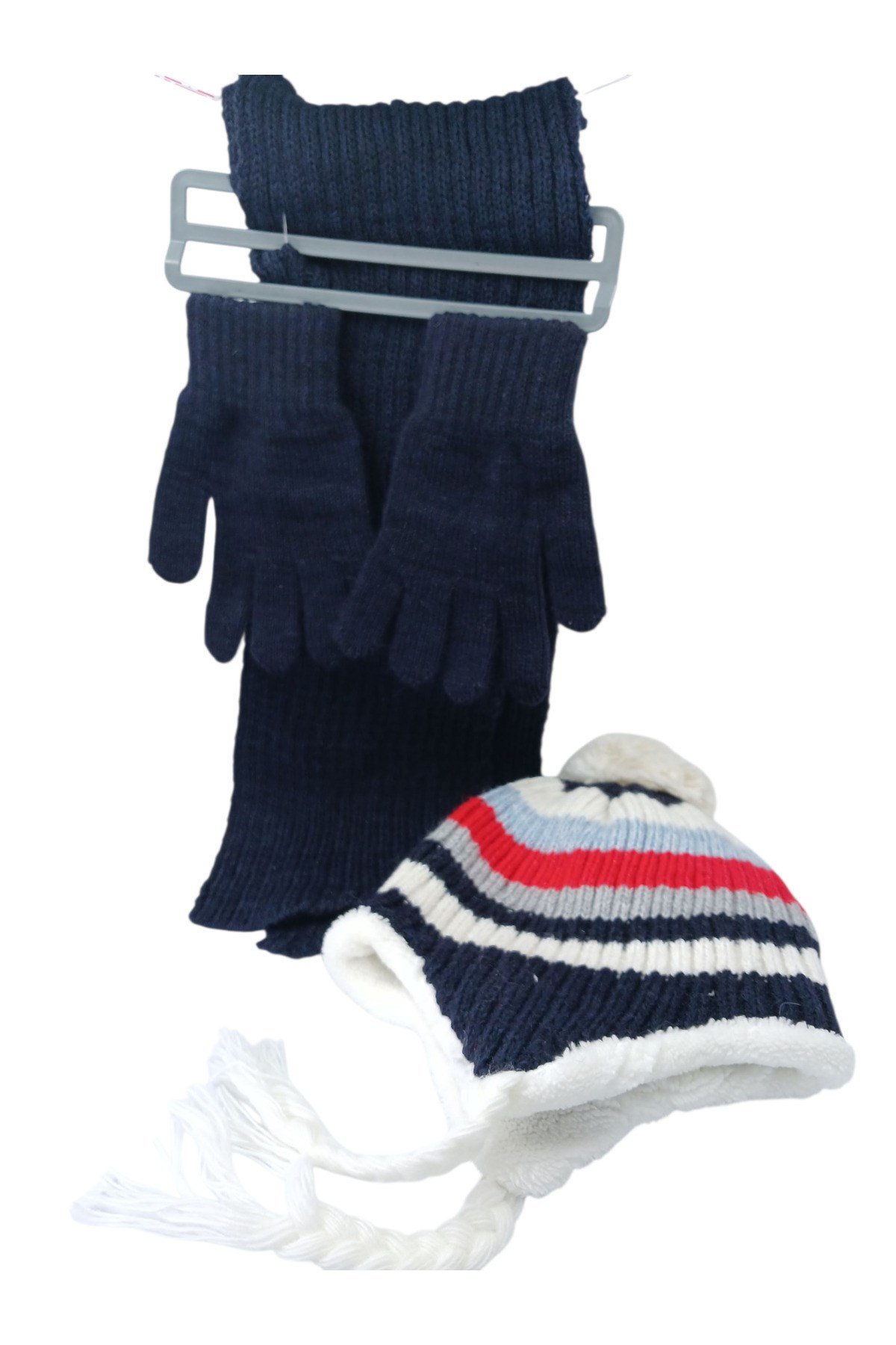 Çocuk Atkı Bere Eldiven 3’lü Set Unisex Garson Ponponlu Kürklü İpli Triko Kışlık Hediyelik