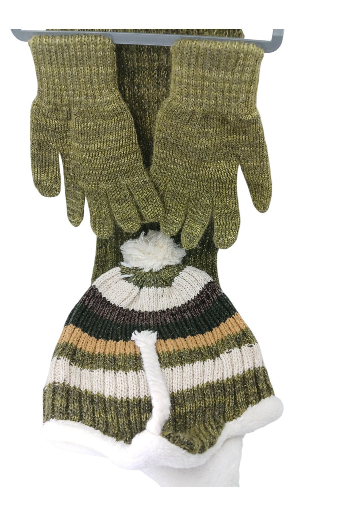 Çocuk Atkı Bere Eldiven 3’lü Set Unisex Garson Ponponlu Kürklü İpli Triko Kışlık Hediyelik