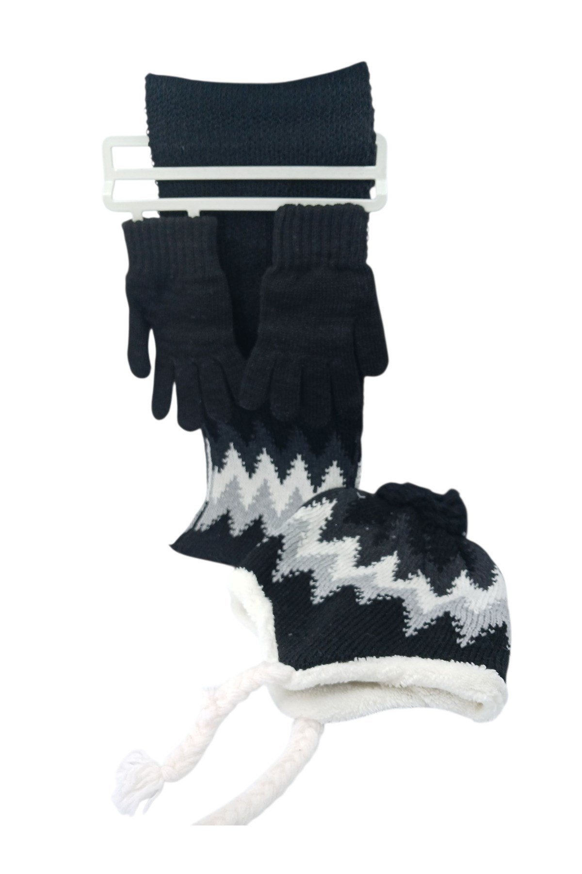 Çocuk Atkı Bere Eldiven 3’lü Set Unisex Garson Ponponlu Kürklü İpli Triko Kışlık Hediyelik