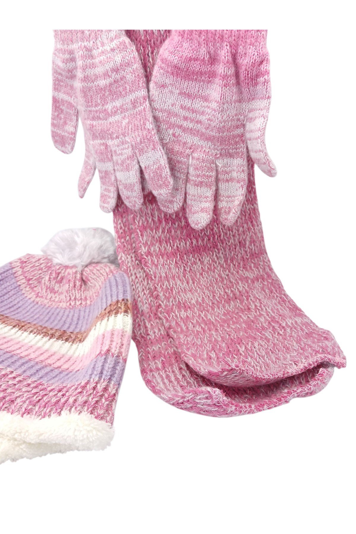 Çocuk Atkı Bere Eldiven 3’lü Set Unisex Garson Ponponlu Kürklü İpli Triko Kışlık Hediyelik
