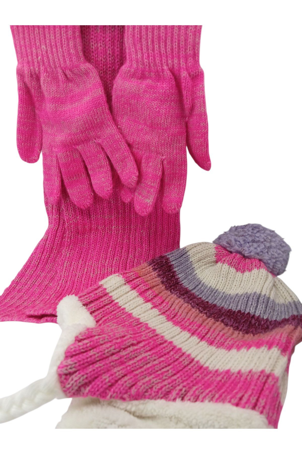 Çocuk Atkı Bere Eldiven 3’lü Set Unisex Garson Ponponlu Kürklü İpli Triko Kışlık Hediyelik