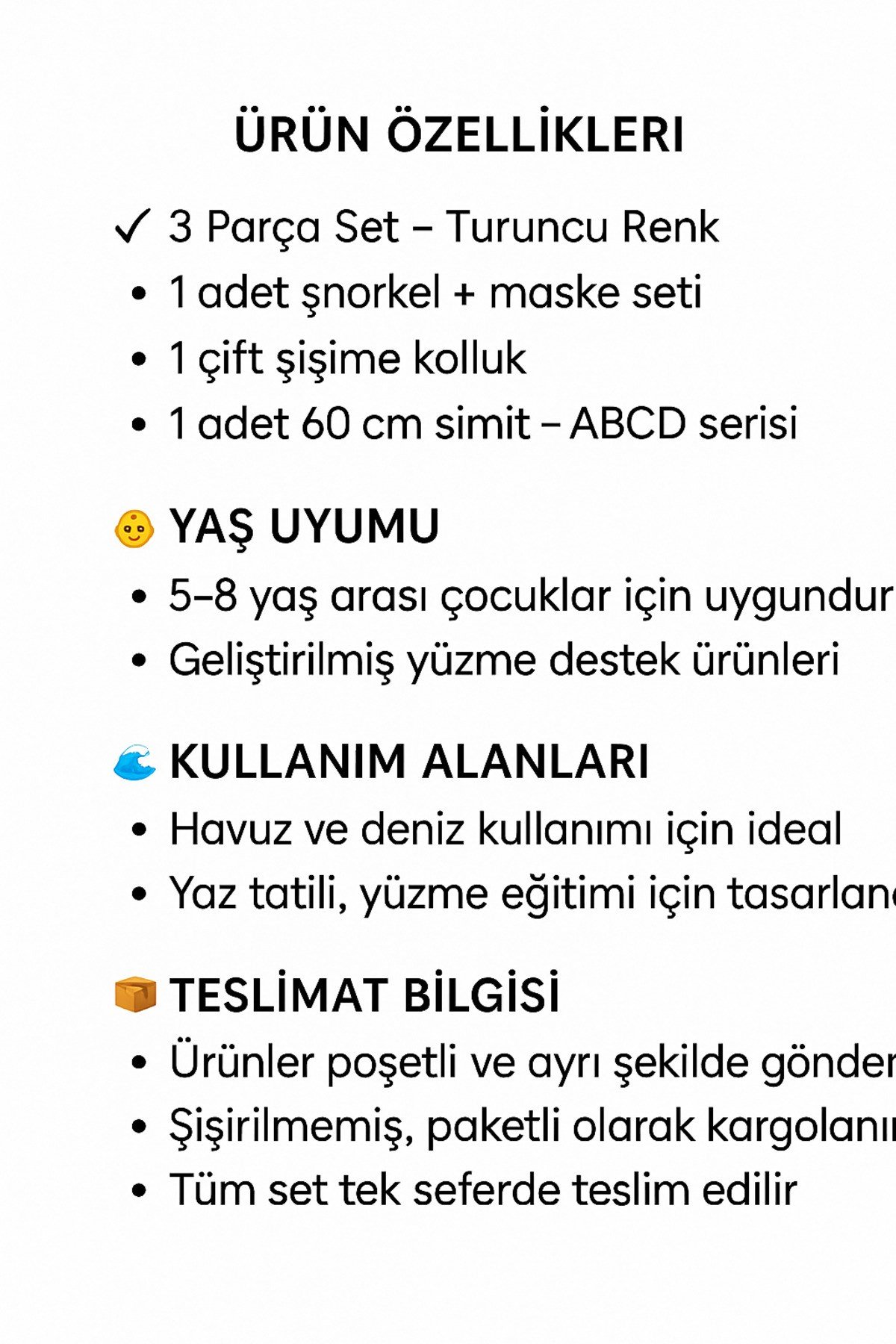 Çocuk Deniz Havuz 3’lü Set – Şnorkel Maske + Kolluk + Simit (5-8 Yaş)