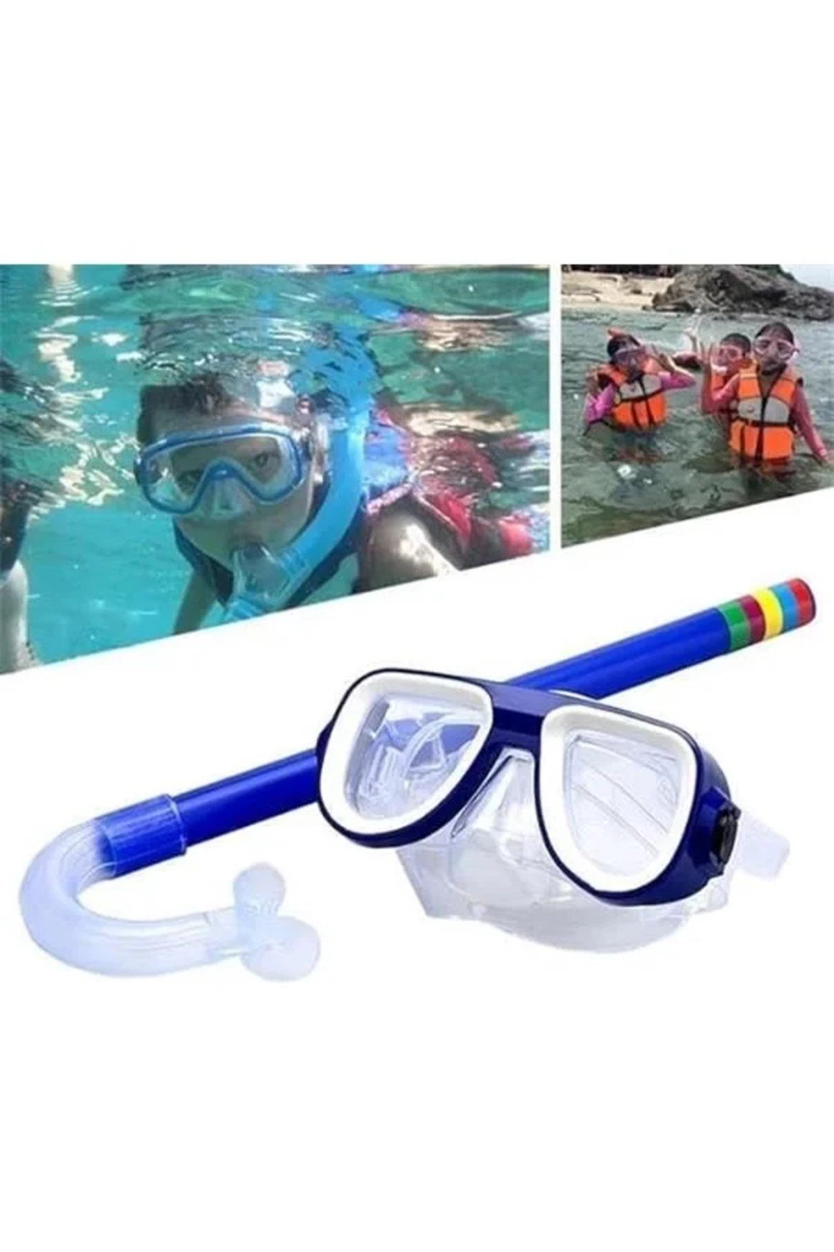 Çocuk Deniz Havuz Yüzme Seti Gözlük ve Snorkel Seti Renkli Dalış Seti