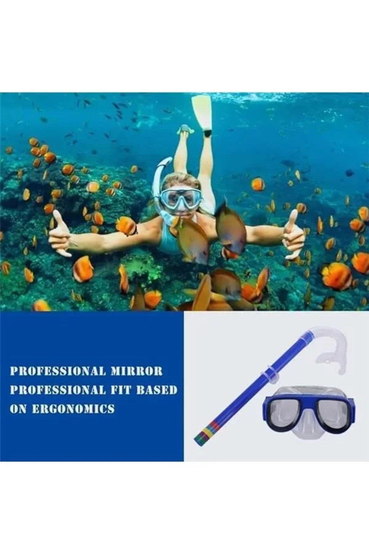 Çocuk Deniz Havuz Yüzme Seti Gözlük ve Snorkel Seti Renkli Dalış Seti