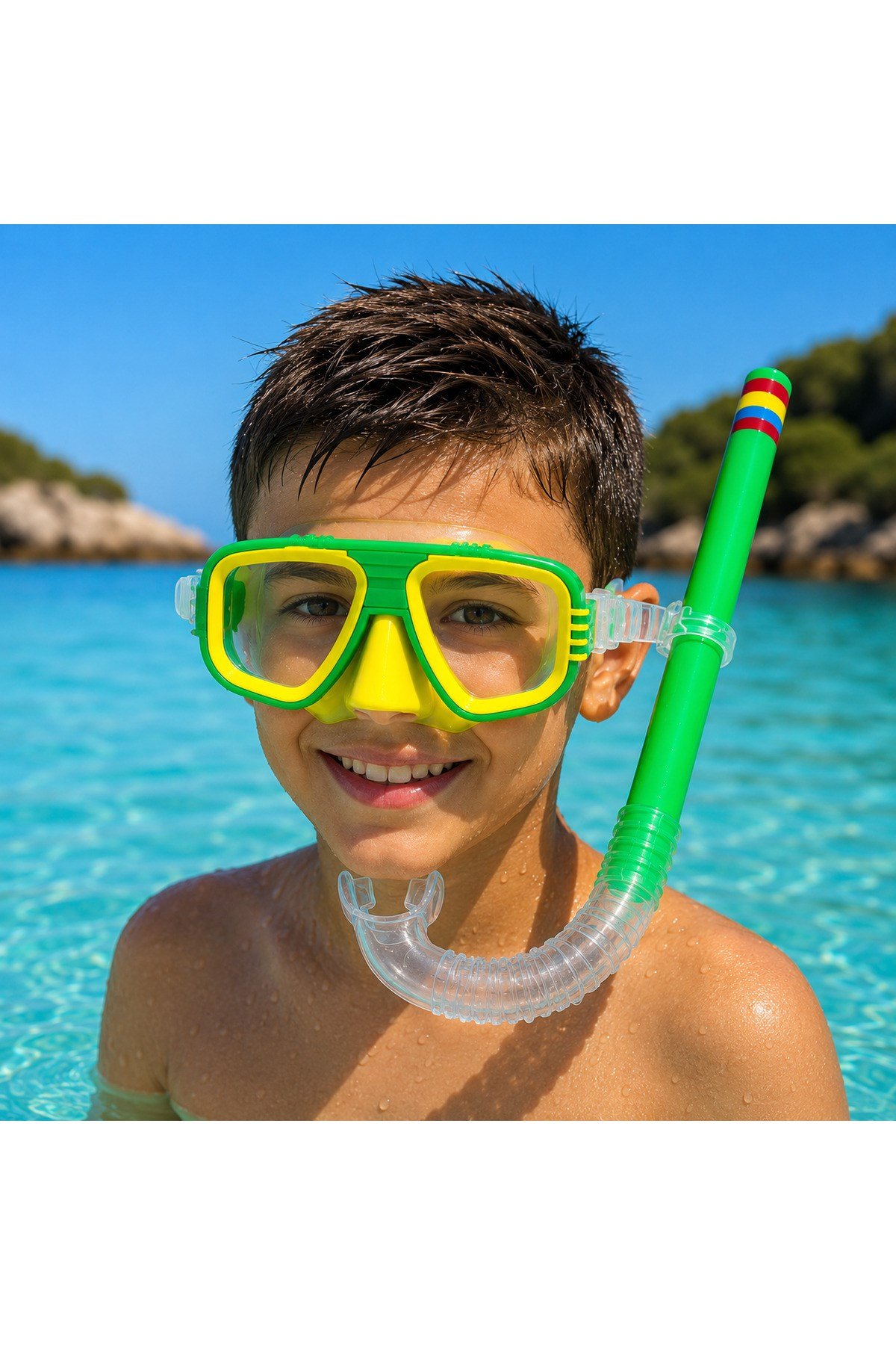 Çocuk Genç Maske Şnorkel Dalış Seti Orta Boy Yaş Ayarlanabilir Deniz Havuz