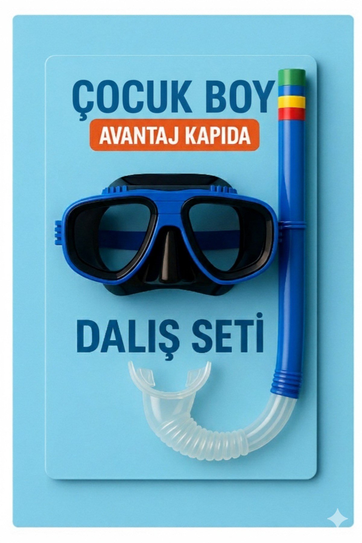 Çocuk Maske Şnorkel Dalış Seti Orta Boy 5-8 Yaş Ayarlanabilir Deniz Havuz