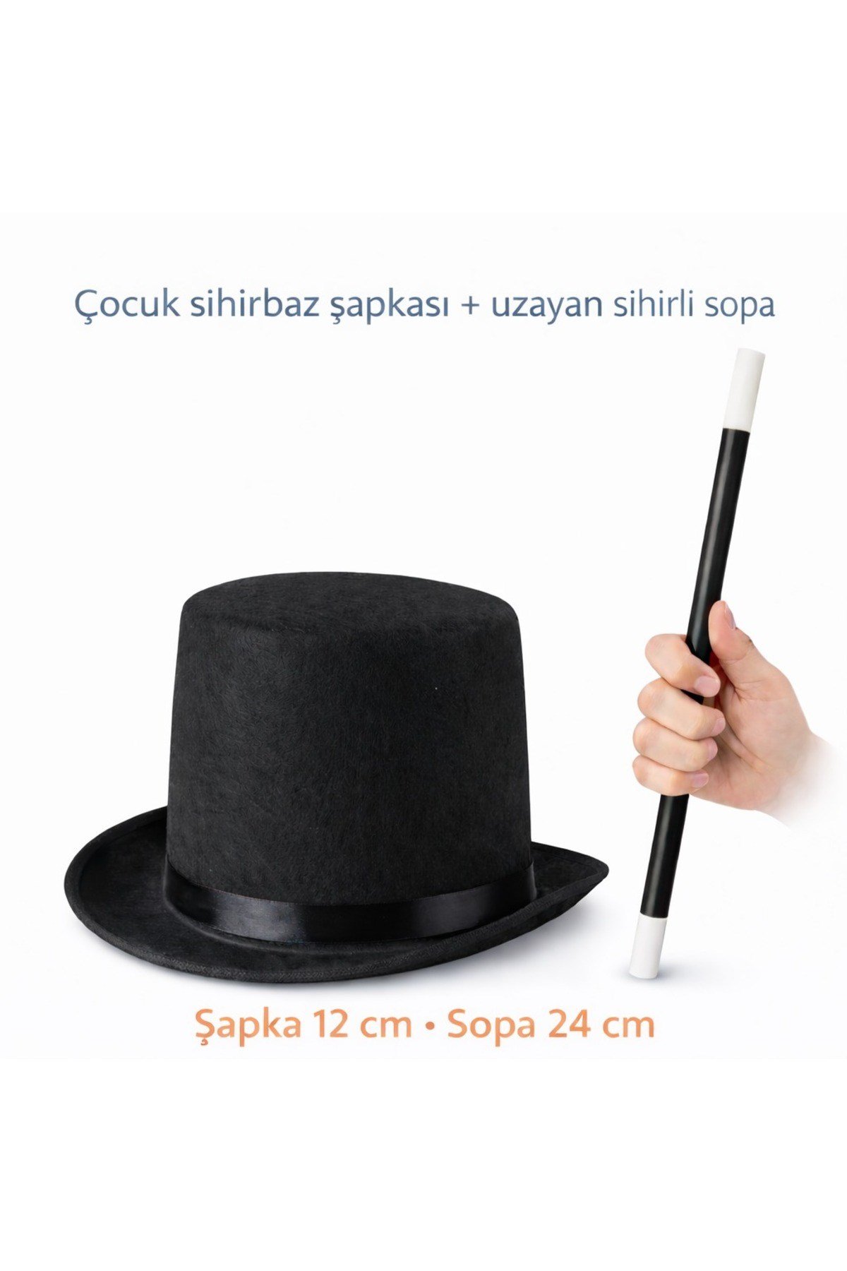 Çocuk Sihirbaz Şapkası ve Uzayan Yaylı Sihirli Sopa Seti