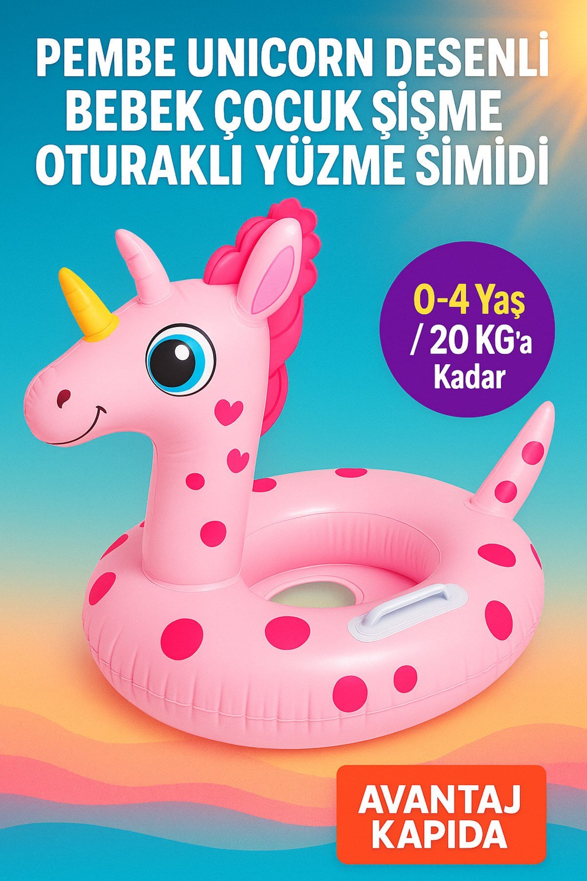 Çocuk Şişme Yüzme Simidi 3-6 Yaş 25 Kg Oturaklı Güvenli Deniz Havuz Şişme