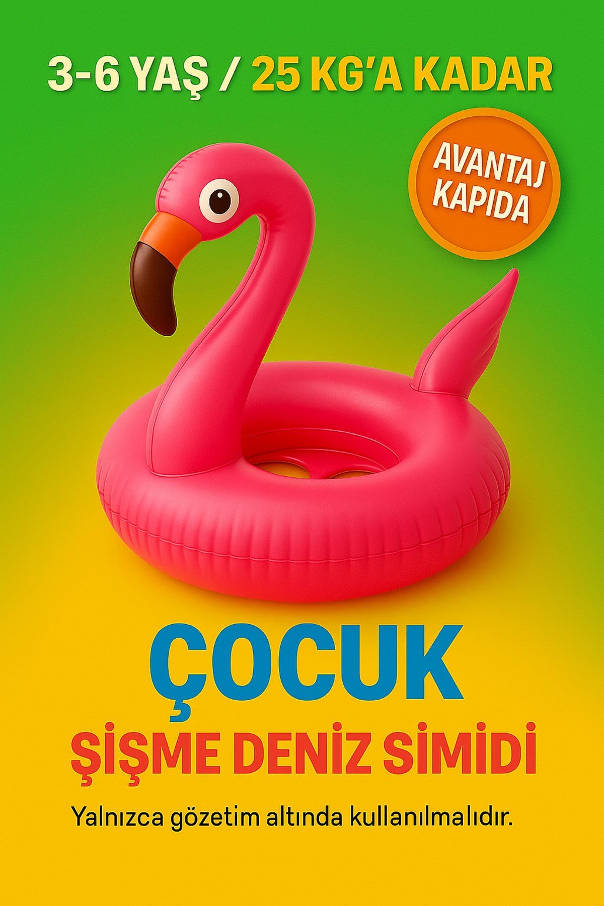 Çocuk Şişme Yüzme Simidi 3-6 Yaş 25 Kg Oturaklı Güvenli Deniz Havuz Şişme