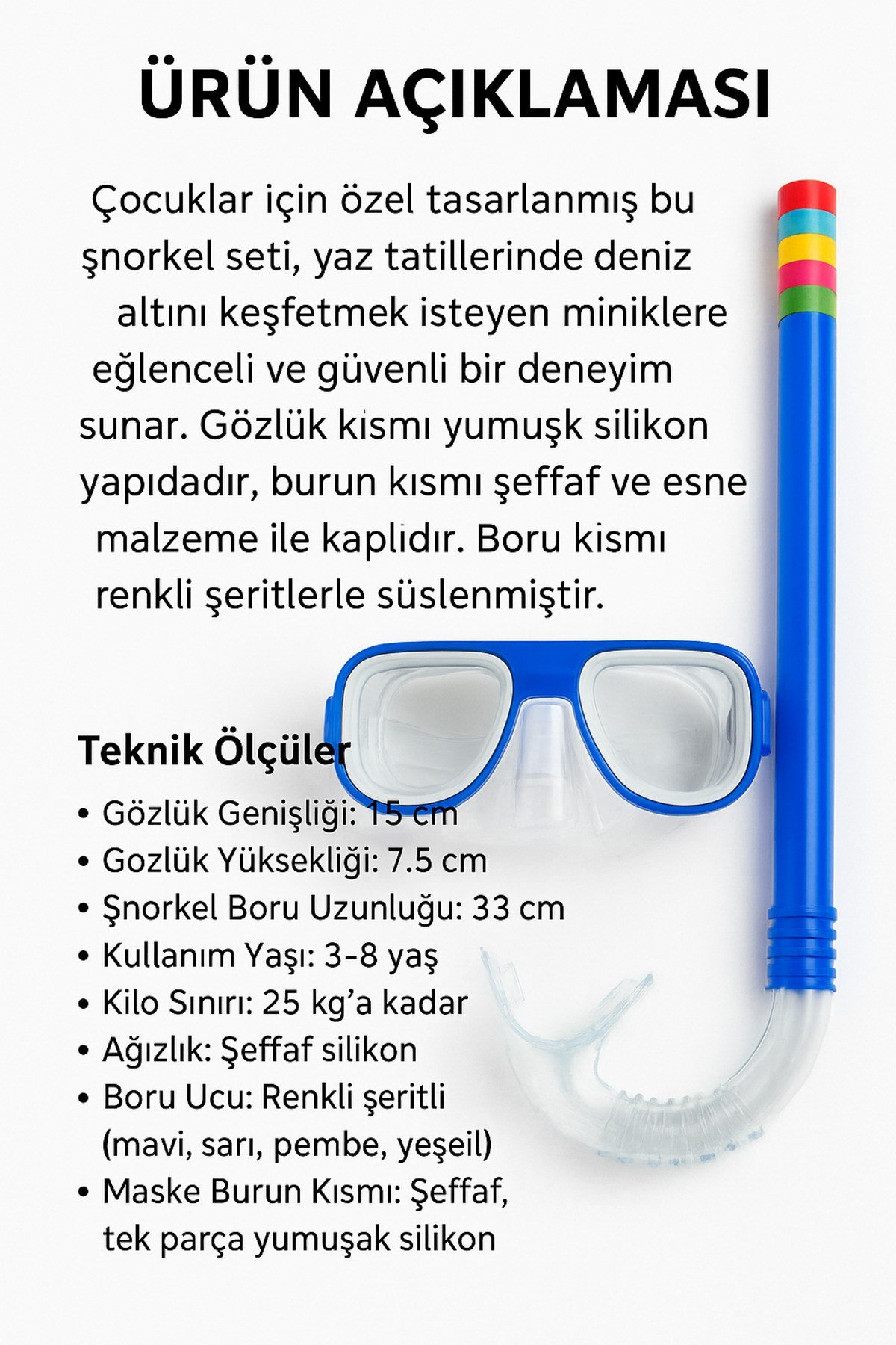Çocuk Şnorkel Maske Deniz Havuz Dalış Maskesi