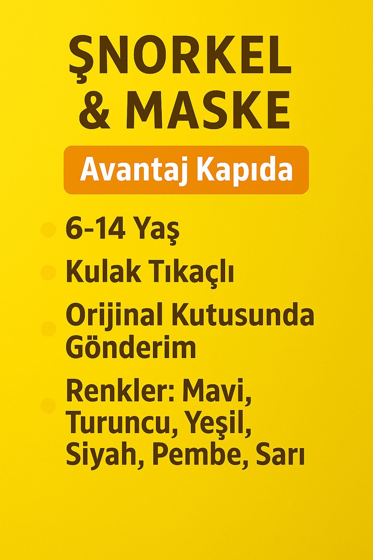 Çocuk Şnorkel Maske Seti– Kulak Tıkaçlı Kutulu – Dalış Gözlüğü – Havuz & Deniz