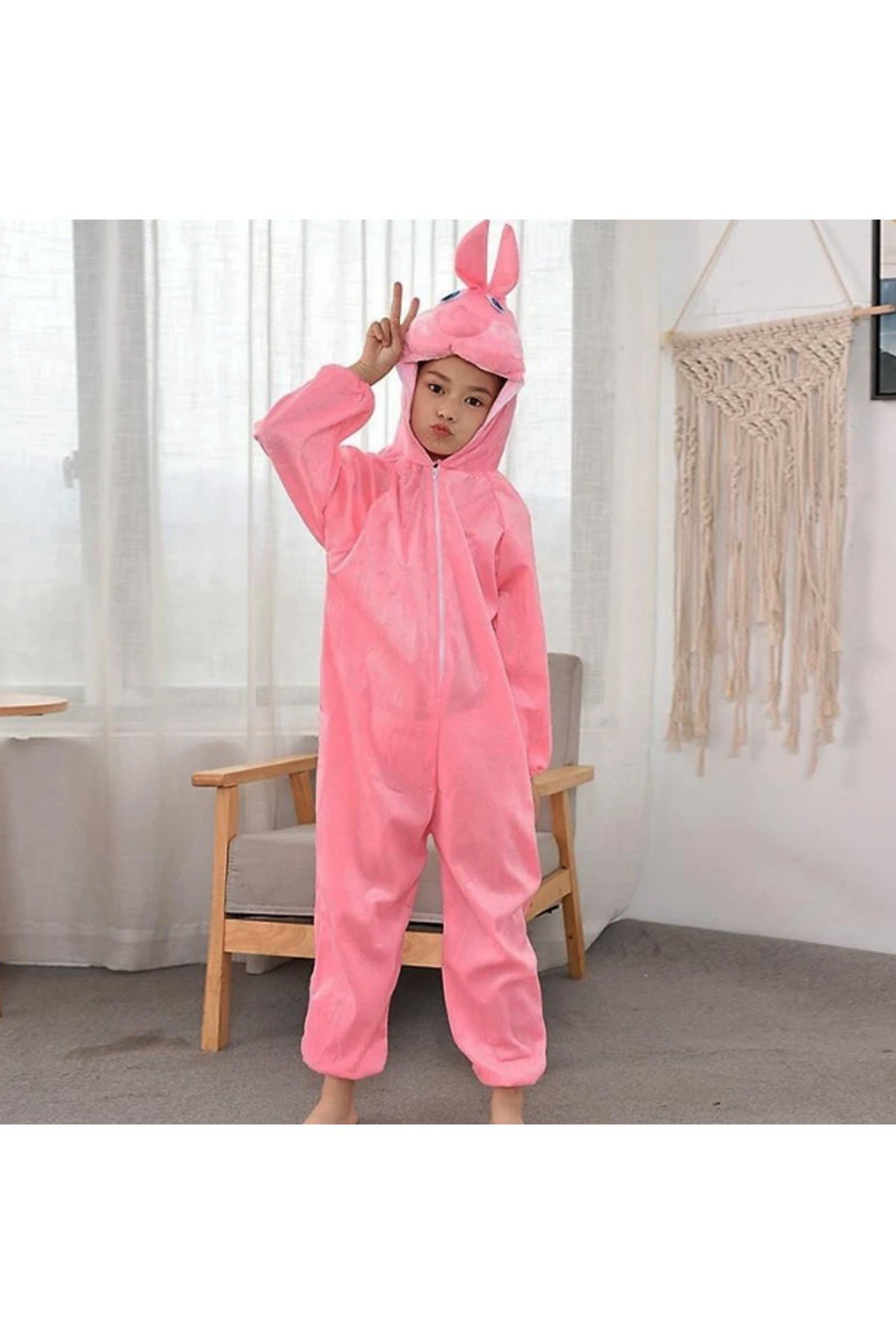 Çocuk Tavşan Kostümü Pembe Renk 4-5 Yaş 100 cm