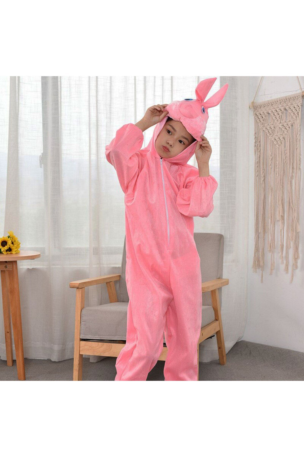 Çocuk Tavşan Kostümü Pembe Renk 6-7 Yaş 120 cm