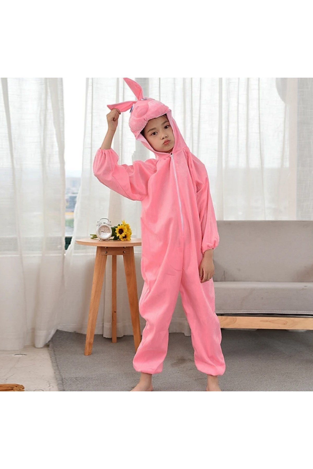 Çocuk Tavşan Kostümü Pembe Renk 6-7 Yaş 120 cm
