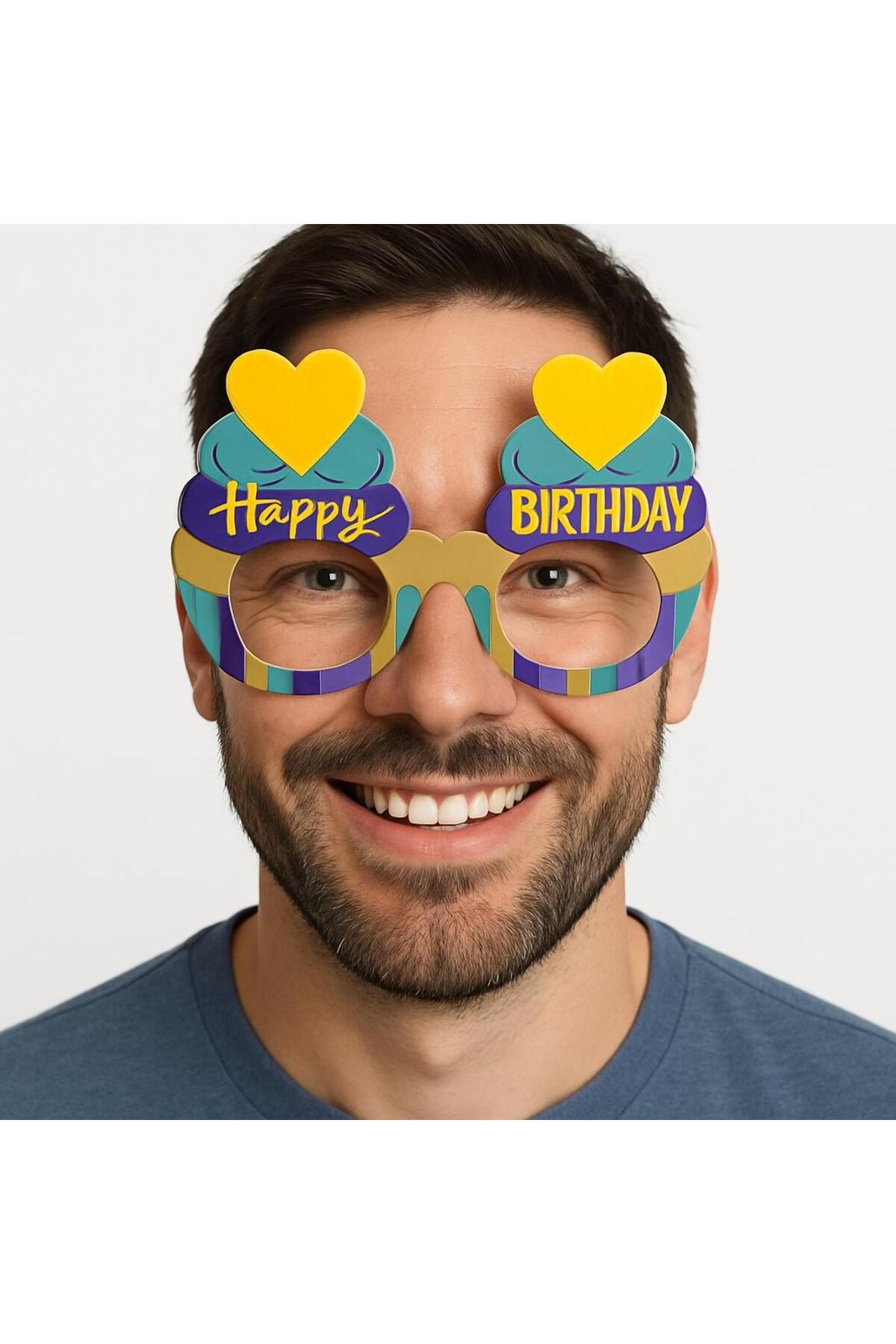 Cupcake Temalı Doğum Günü Renkli Karton Happy Birthday Gözlüğü 6 Adet