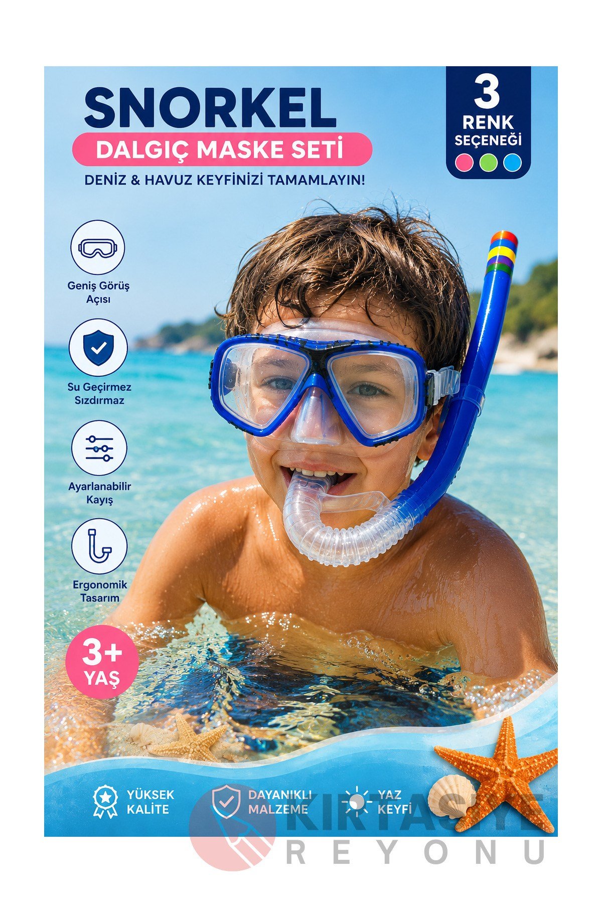 Deniz Havuz Yüzme Seti Gözlük ve Snorkel Seti (1 adet) (Çocuk ve Gençler için)